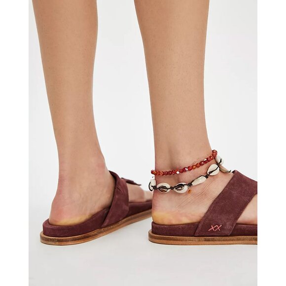 FREE PEOPLE Mika Footbed Sandals / Cherry Cola Suede - Picture 2 of 12